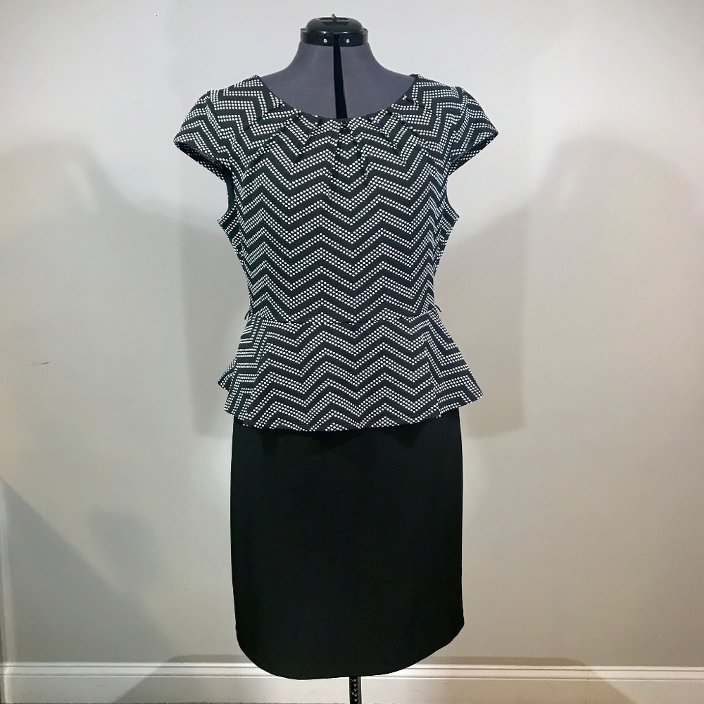 CB Established Women's Black & White Peplum Dress